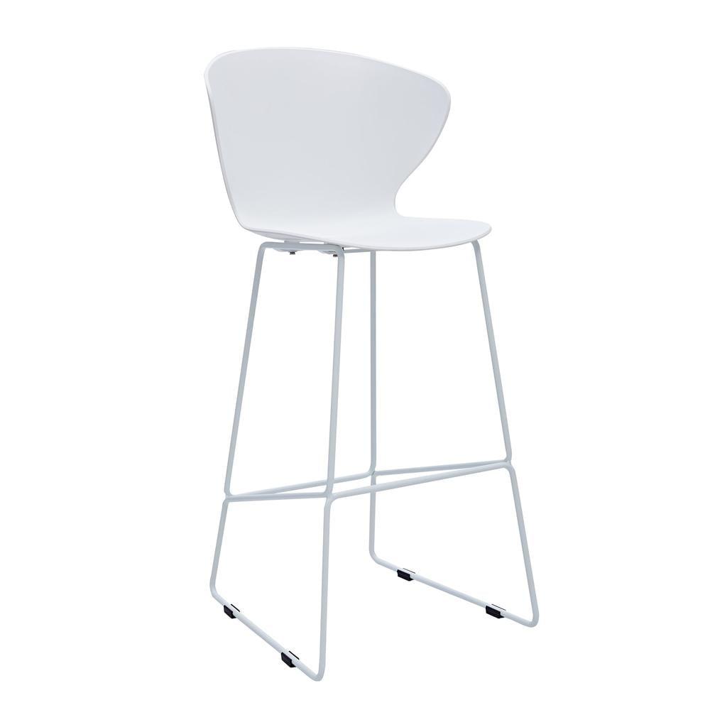 White Polypropylene Bar Stool with Metal Legs, Set of 2