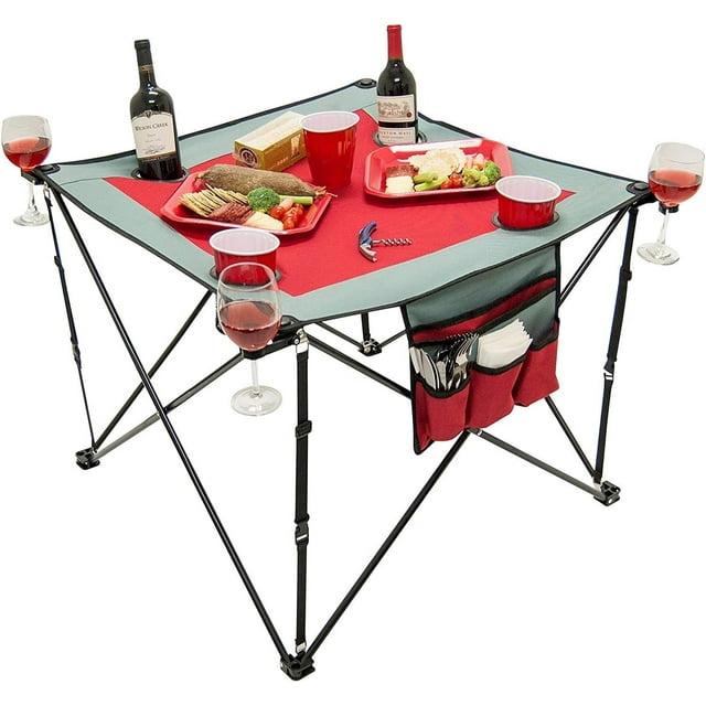 Creative Outdoor Folding Portable Wine Table for Outdoor Events, Camping, Garden Party, Red