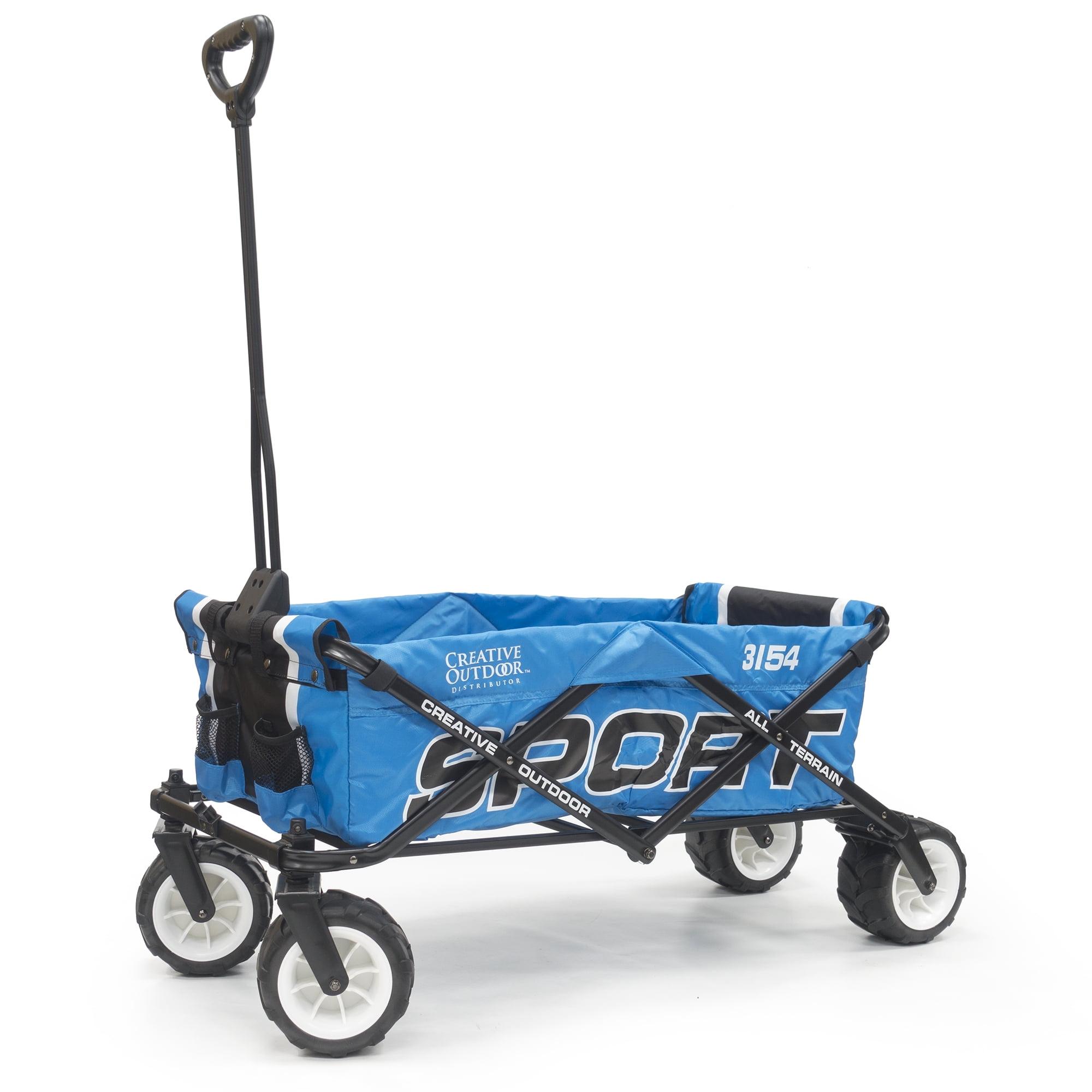 Blue All-Terrain Folding Wagon with Metal Frame and Rubber Wheels