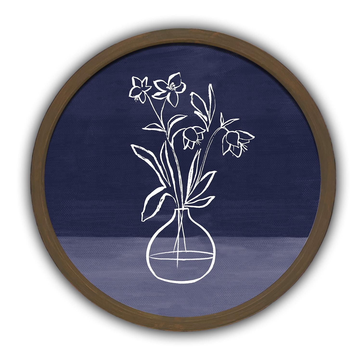 Creative Products Blue Floral Still Life II 20 x 20 Round Brown Framed Print