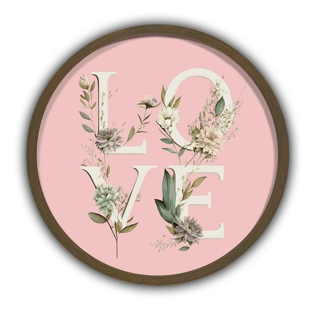 Creative Products Love Botanical 20 x 20 Round Brown Framed Print