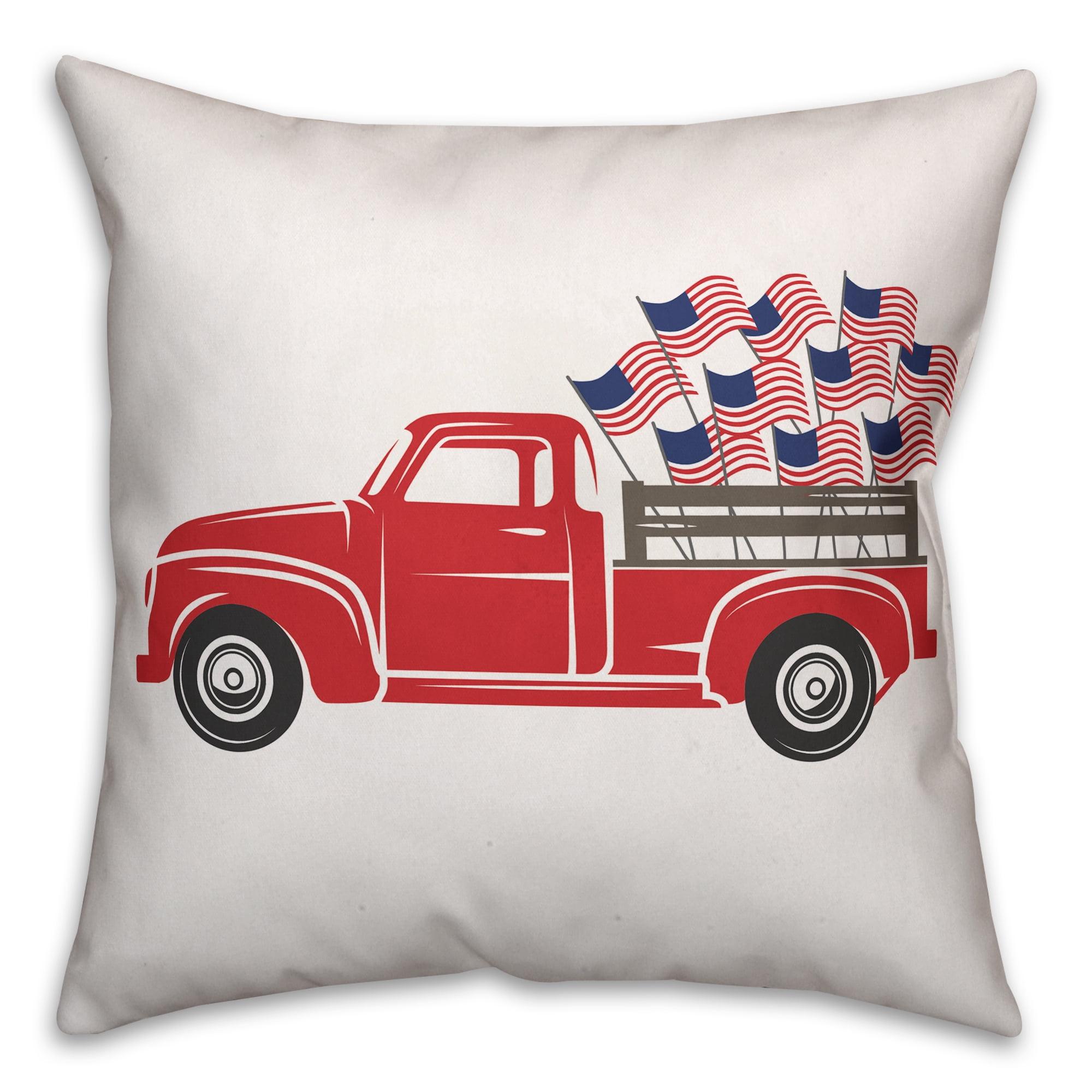 Creative Products Vintage Patriotic Flag Truck 18x18 Spun Poly Pillow