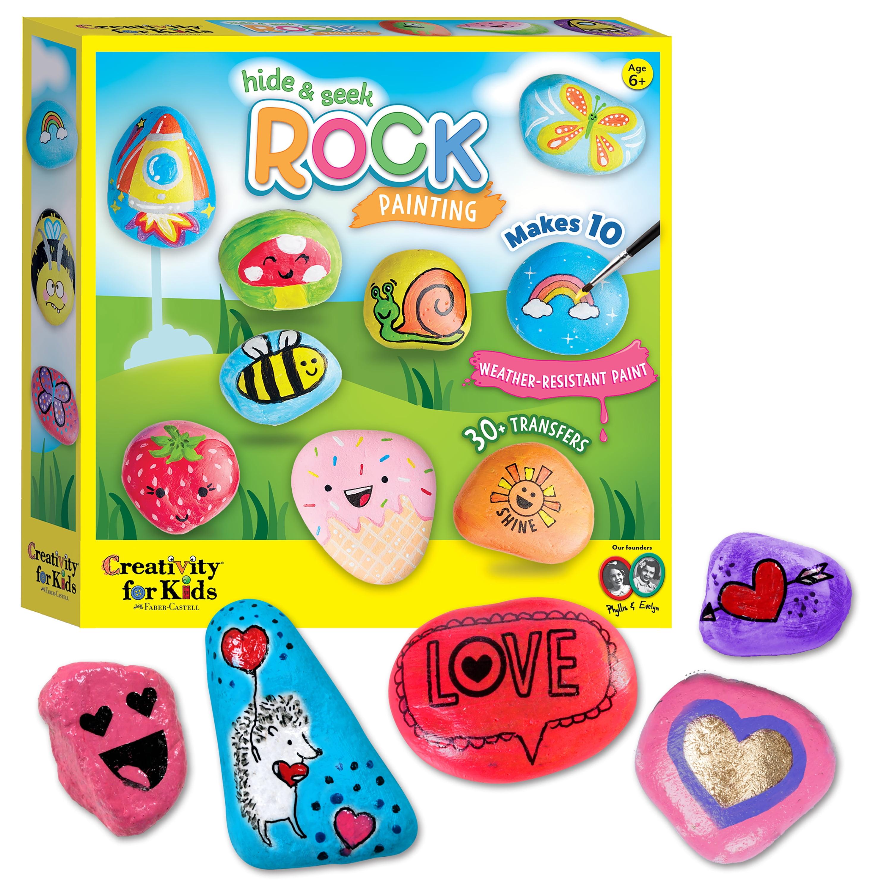 Hide & Seek Rock Painting Kit - Creativity for Kids: Paints, Stickers, Rocks, Brush, Craft Activity for Ages 6+