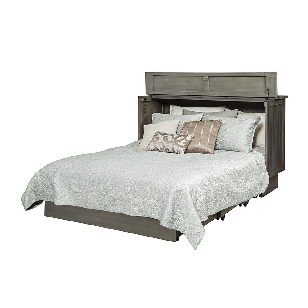 Charcoal Queen Upholstered Murphy Bed with Wood Frame and Drawer