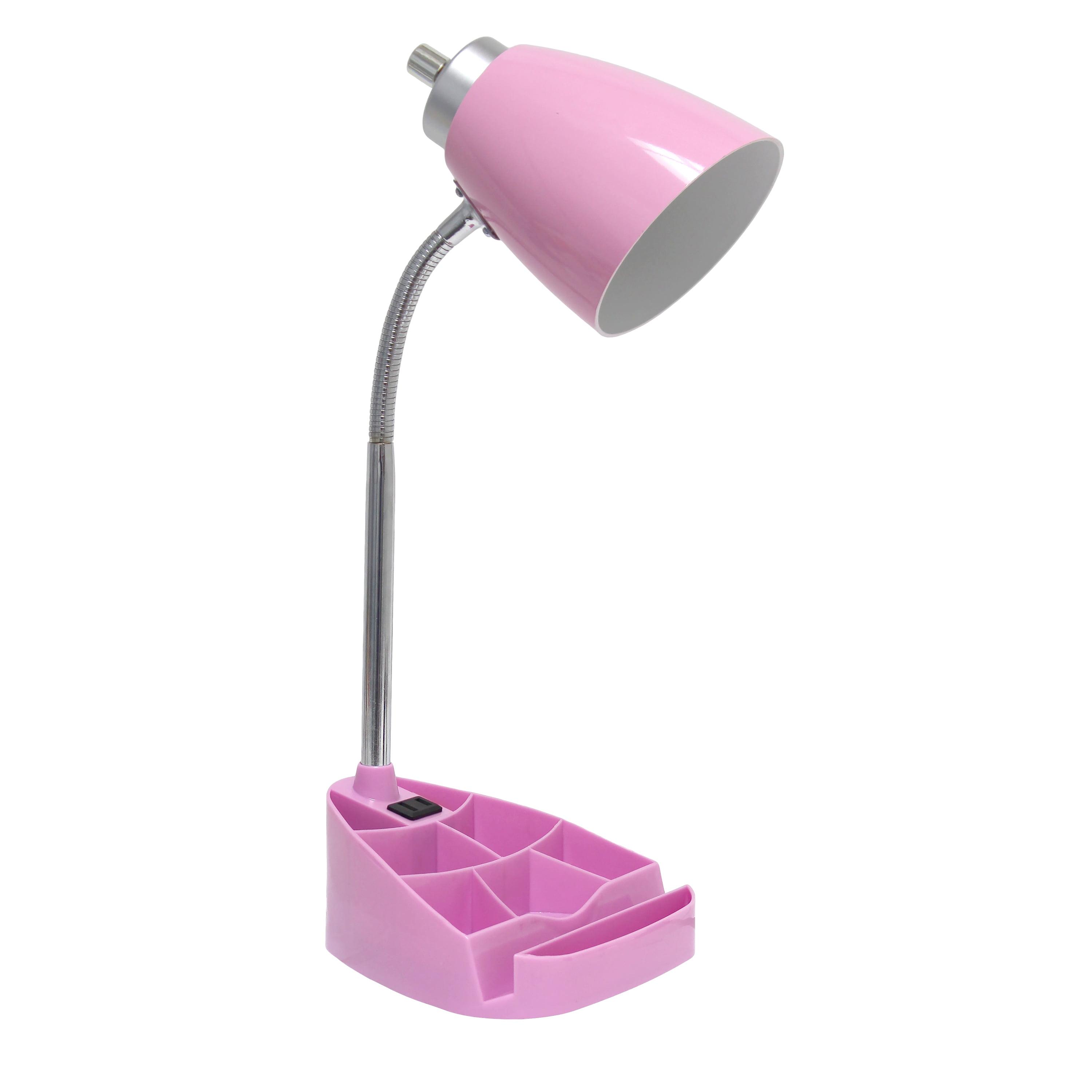 Creekwood Home Sleek Essentials 18.5" Flexible Desk Lamp with Charging Outlet and Storage Pink