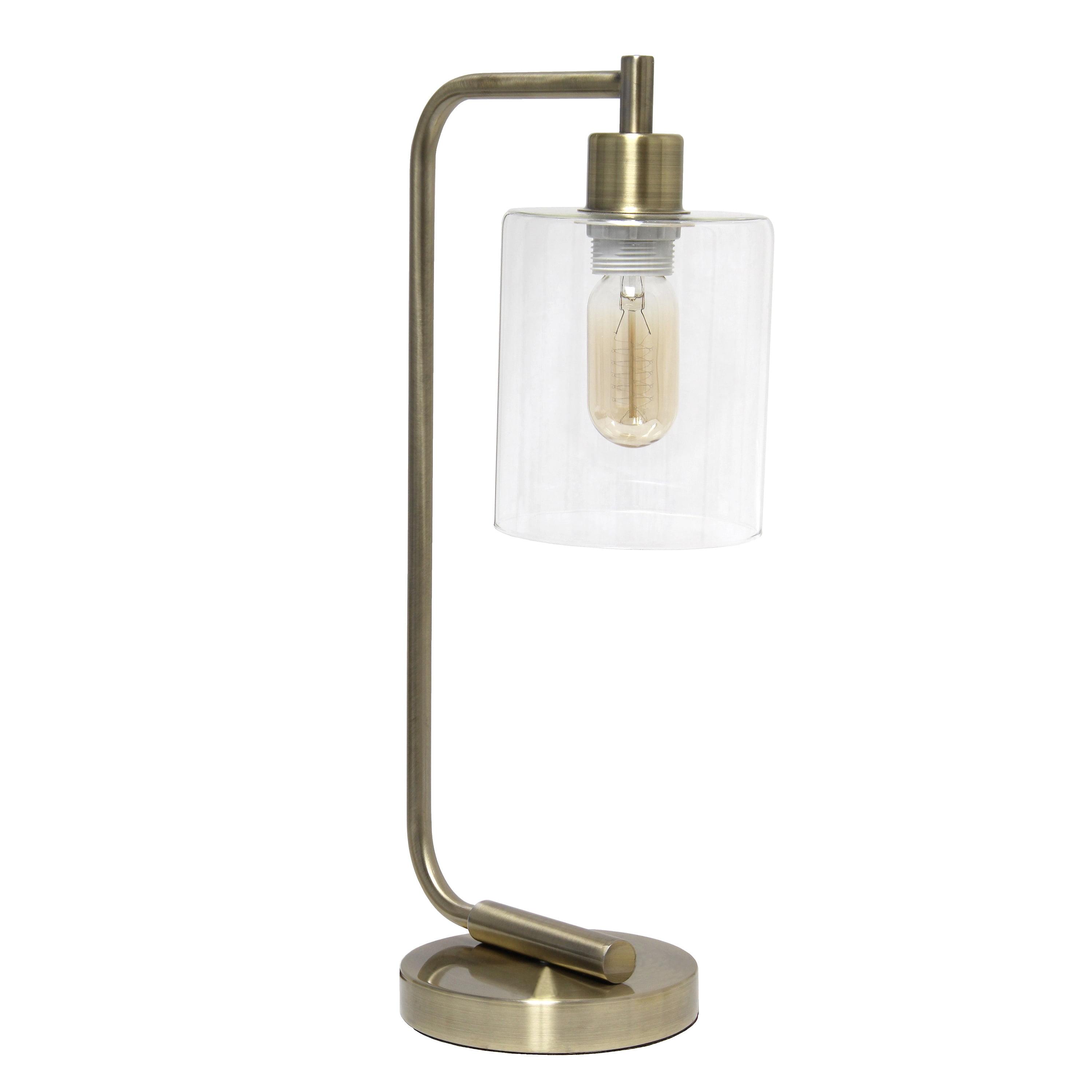 Modern Iron Desk Lamp with USB Port and Glass Shade Antique Brass Finish - Lalia Home: ETL Listed, No Assembly, Edison Bulb Compatible