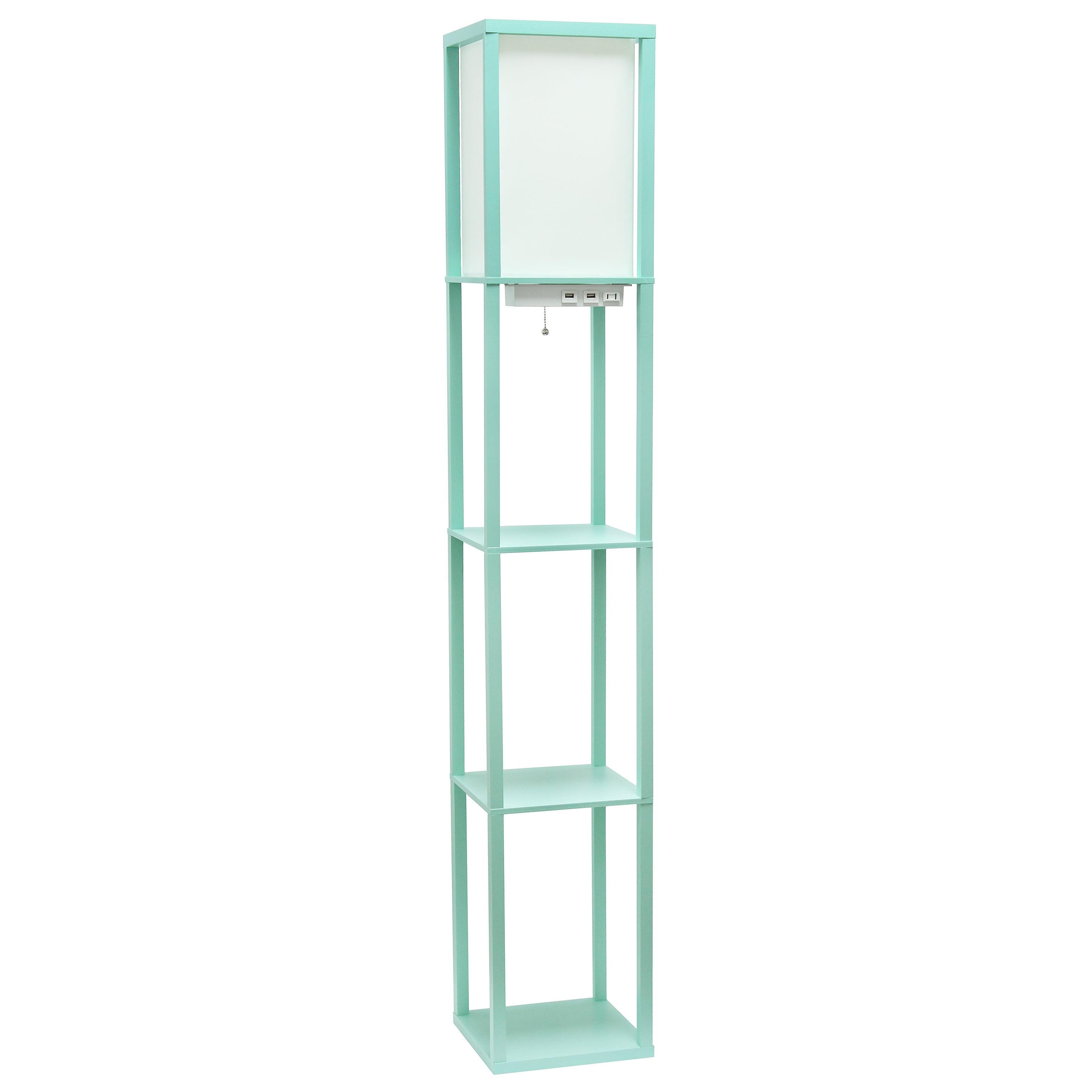 Creekwood Home Classix 62.5" 3-Tier Storage Floor Lamp with Charging Ports and Outlet Aqua Green
