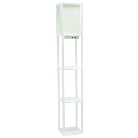 Creekwood Home Classix 62.5" 3-Tier Storage Floor Lamp with Charging Ports and Outlet White