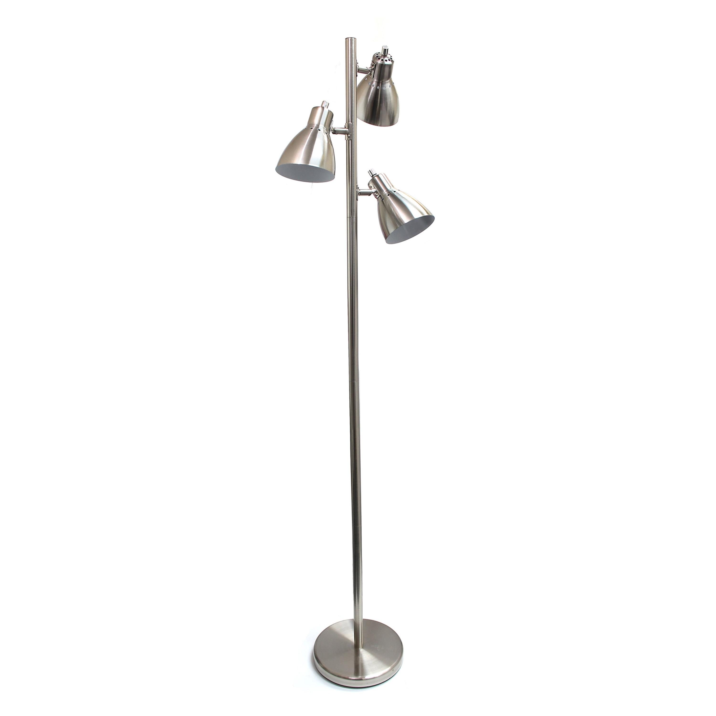 Creekwood Home Essentix 64" Tall Traditional 3 Light Metal Tree Floor Lamp with Metal Adjustable Spotlight Shades for Living Room, Bedroom, Entryway, Hallway, Office, Dorm, Brushed Nickel