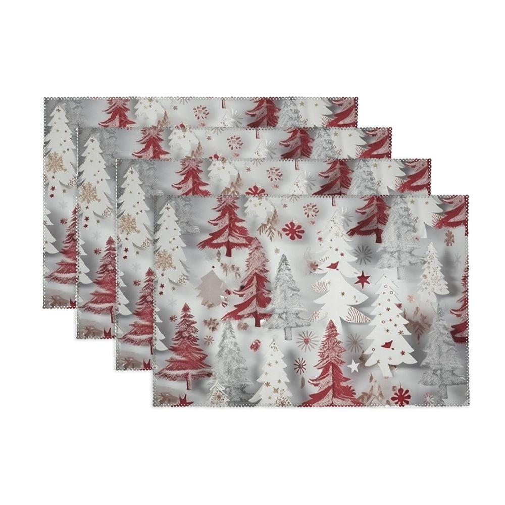 Saro Lifestyle Saro Lifestyle Christmas Tree & Snowflakes Design Holiday Table Mats (Set of 4), Ivory, 14"x20"
