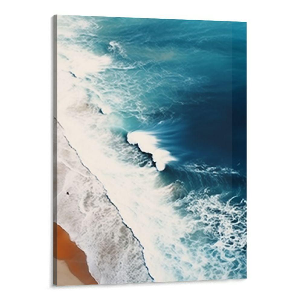 Shiartex Ocean Wave Canvas Wall Art Navy Blue Ocean Pictures Beach Scene Painting Modern Coastal Prints Nature Ocean Wall Art Blue Ocean Paintings Ocean Landscape for Living Room Bedroom 16x20 Inch