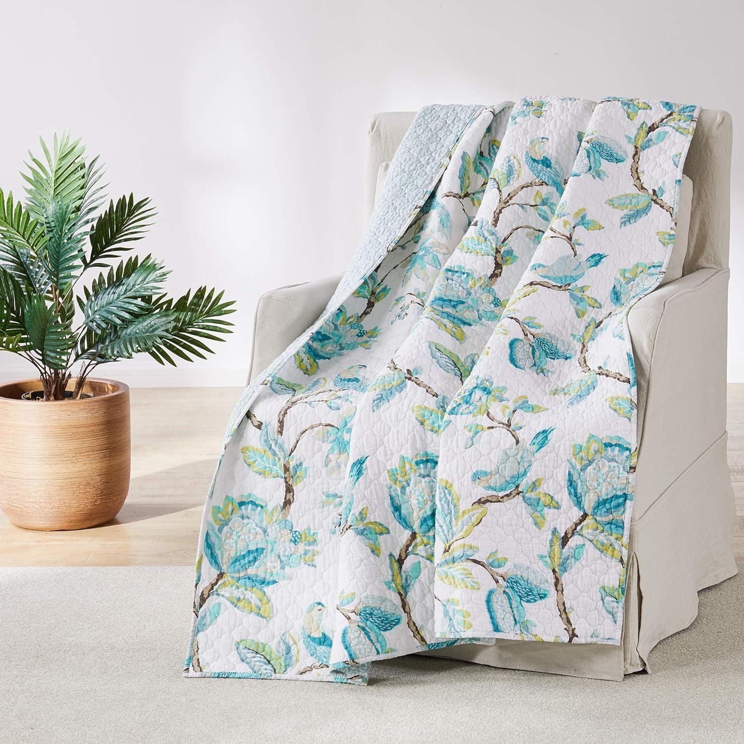 Antique-Inspired Teal and Taupe Cotton Quilted Throw