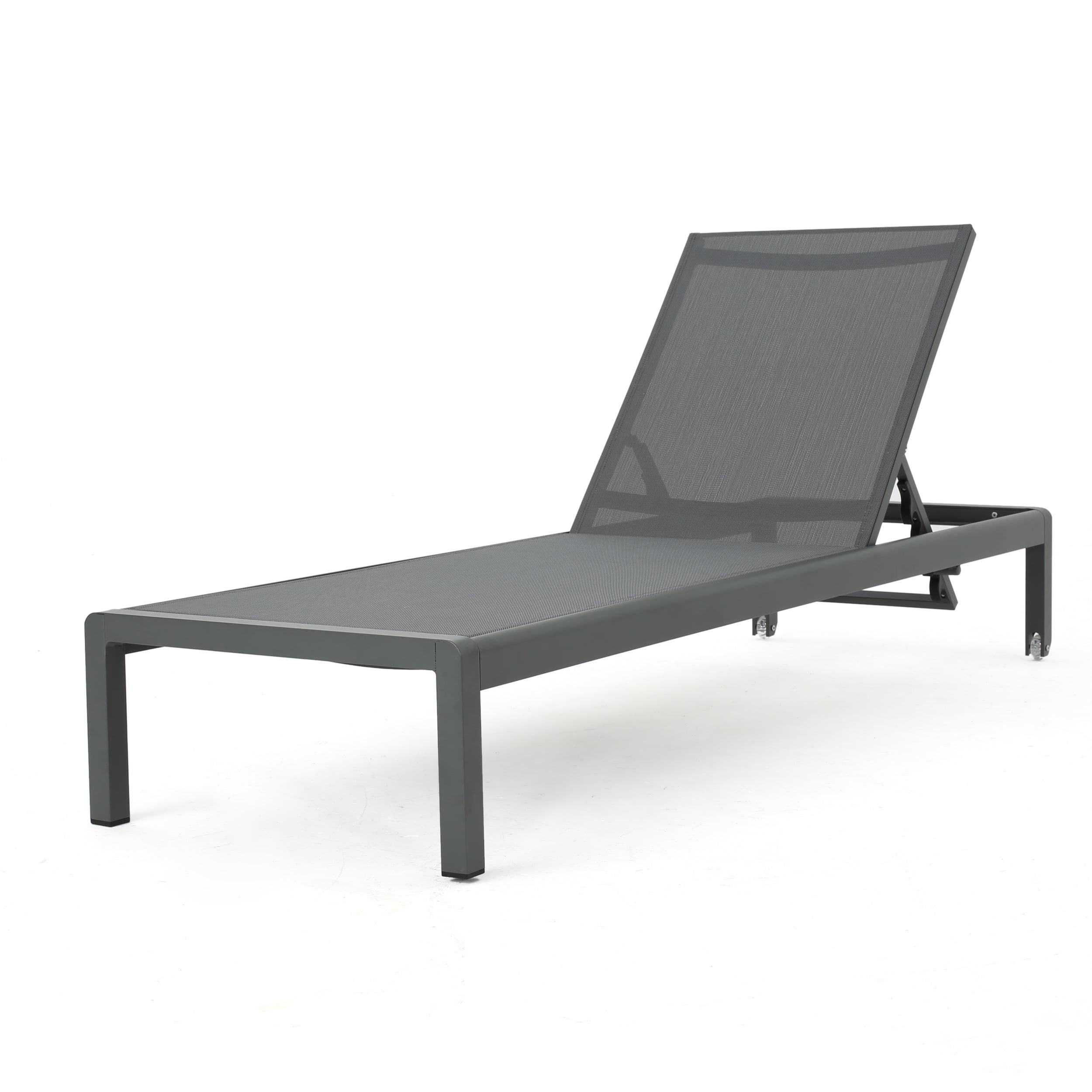 Gray Aluminum Outdoor Chaise Lounge with Mesh Seat