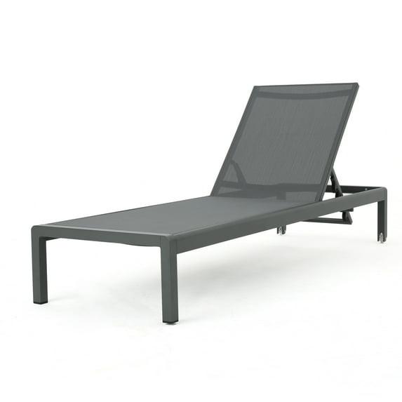 Crested Bay Outdoor Aluminum Chaise Lounge with Mesh Seat, Gray and Dark Gray