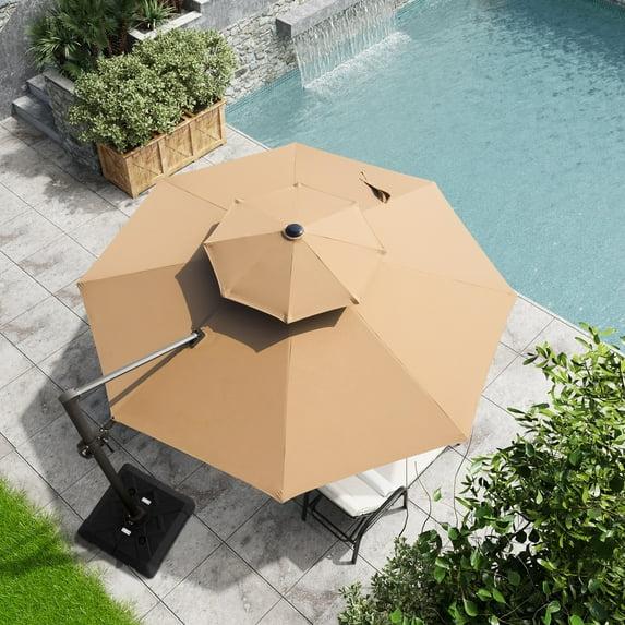 11.5' x 11.5' Double Top Round Aluminum Offset Umbrella with Crank - Crestlive Products