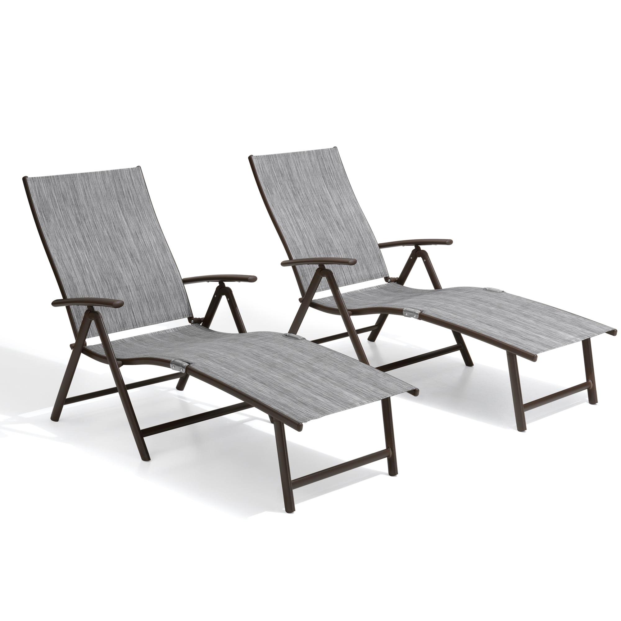Crestlive Products Gray 2PCS Outdoor Chaise Lounge Chairs Aluminum Folding Recliners