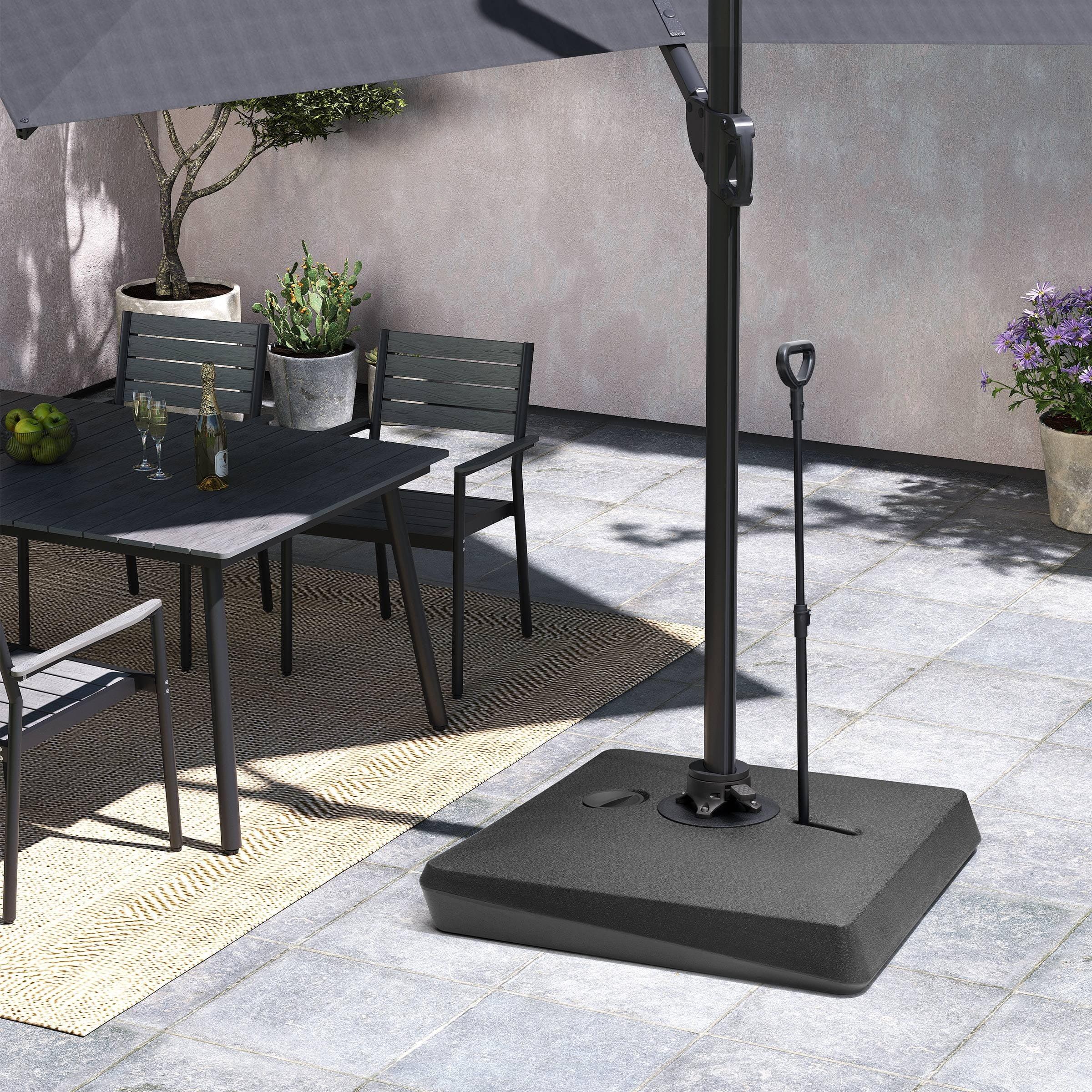 Crestlive Products Heavy Duty Water Sand Fillable Patio Cantilever Offset Umbrella Base Stand with Wheels and Drag Rod "B" design with 4 wheels 37.4"