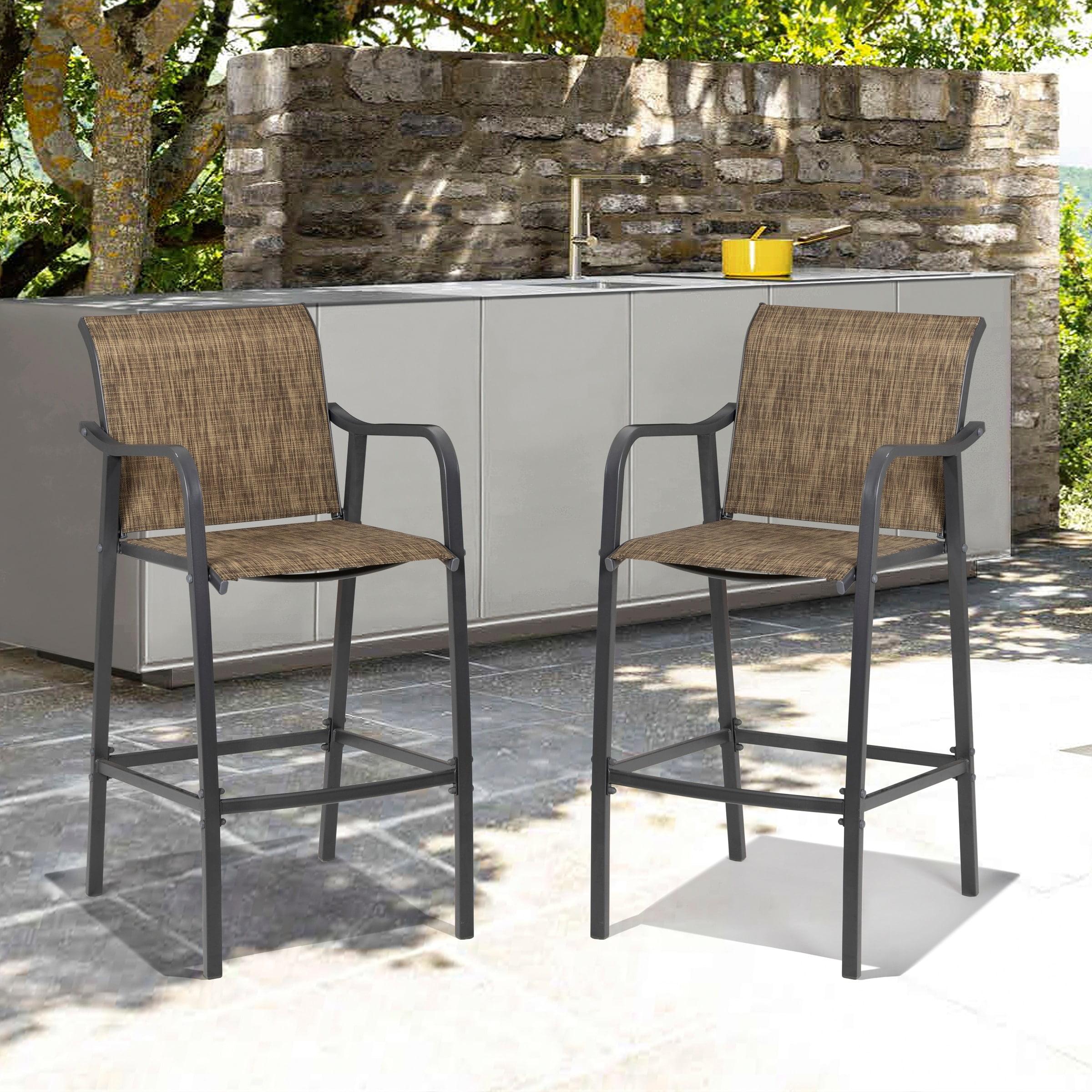 Crestlive Products Lightweight with Curved Backrest Weather-Resistant Bar Stools Set of 2, Earth