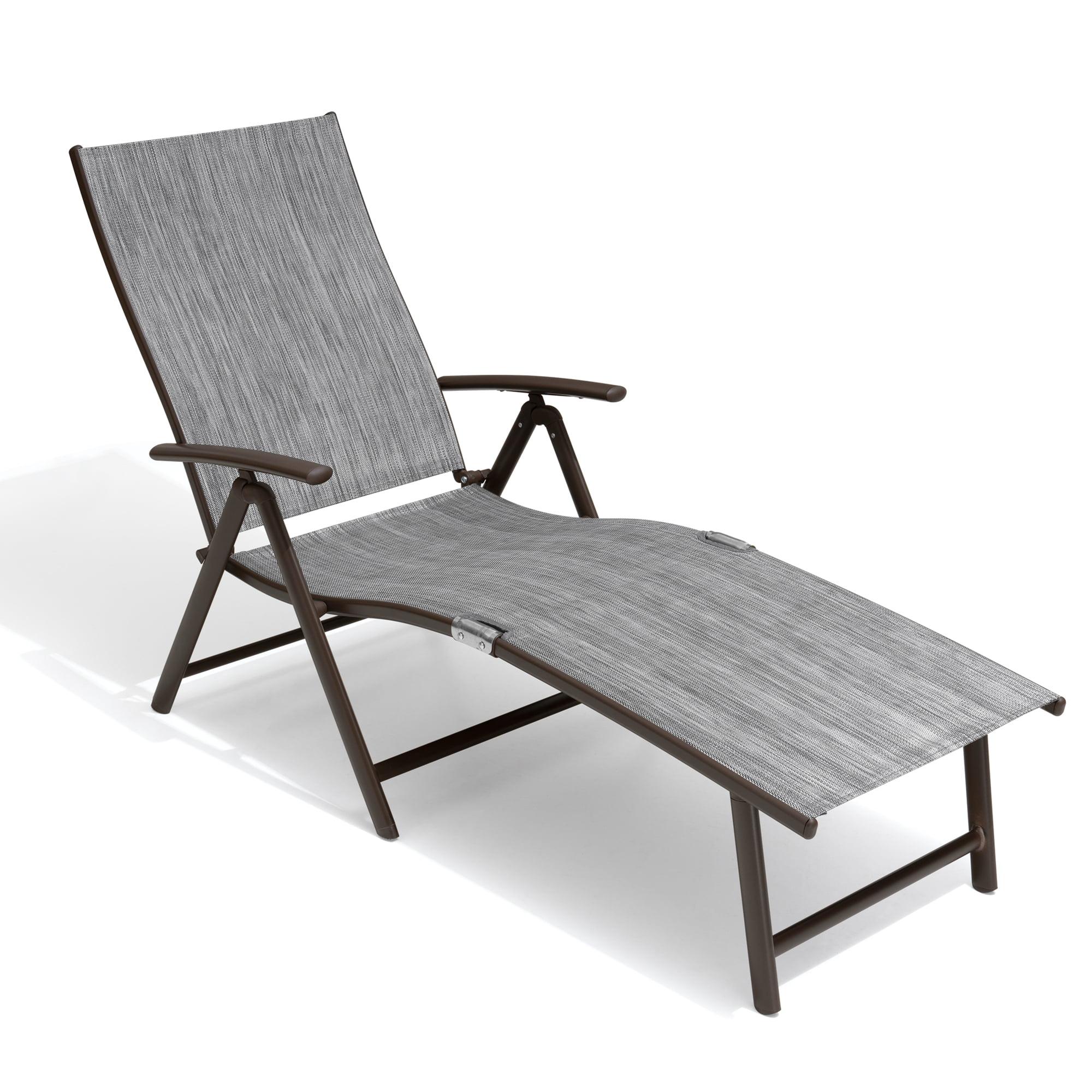 Crestlive Products Outdoor Aluminum Folding Patio Chaise Lounge Chair, Dark Gray
