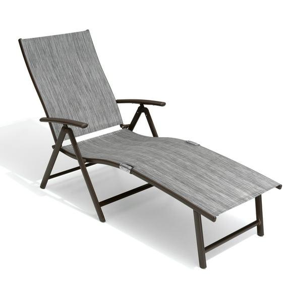 Crestlive Products Outdoor Aluminum Folding Patio Chaise Lounge Chair, Dark Gray