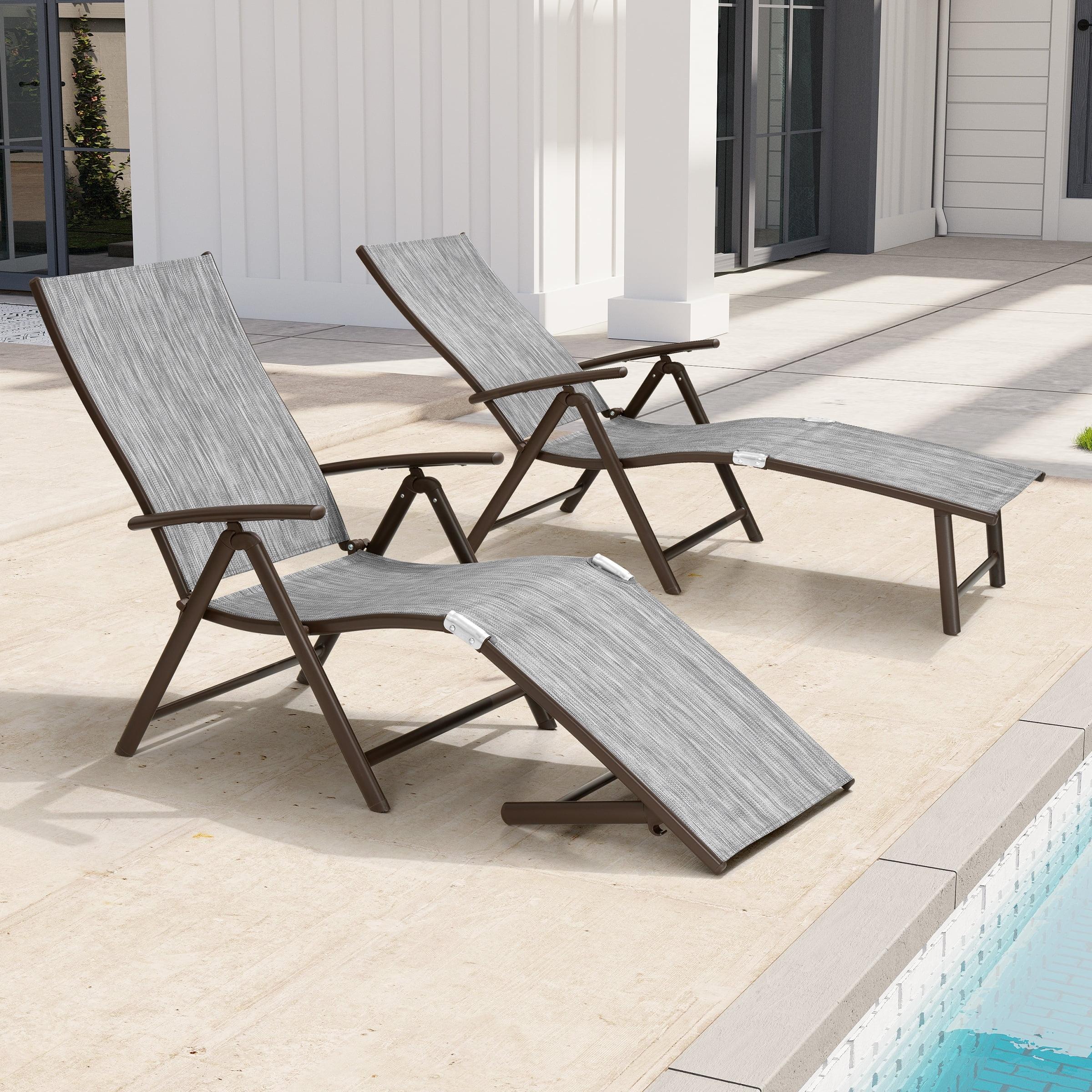 2pc Outdoor Aluminum Adjustable Chaise Lounges - Black/Gray - Crestlive Products: Foldable, Weather-Resistant, No Assembly Required