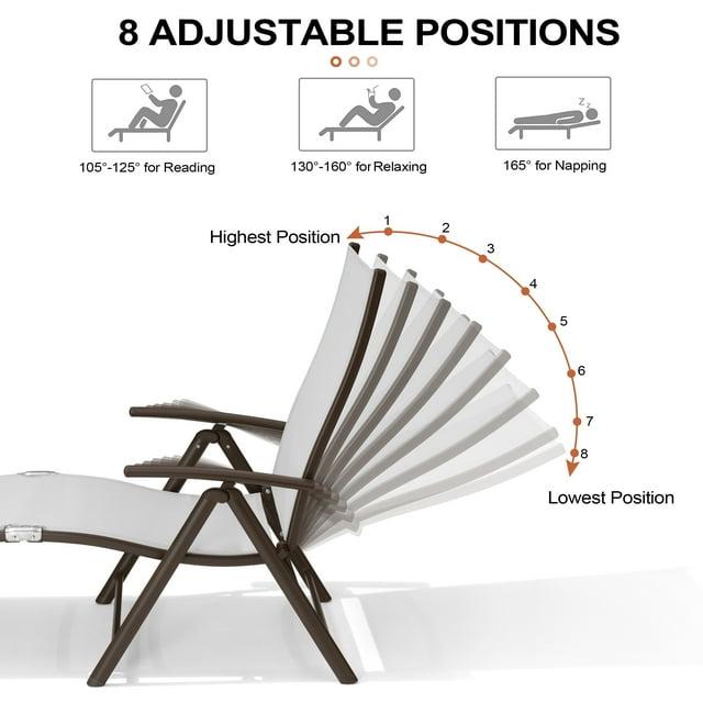 2pc Outdoor Aluminum Adjustable Chaise Lounges - Light Gray - Crestlive Products