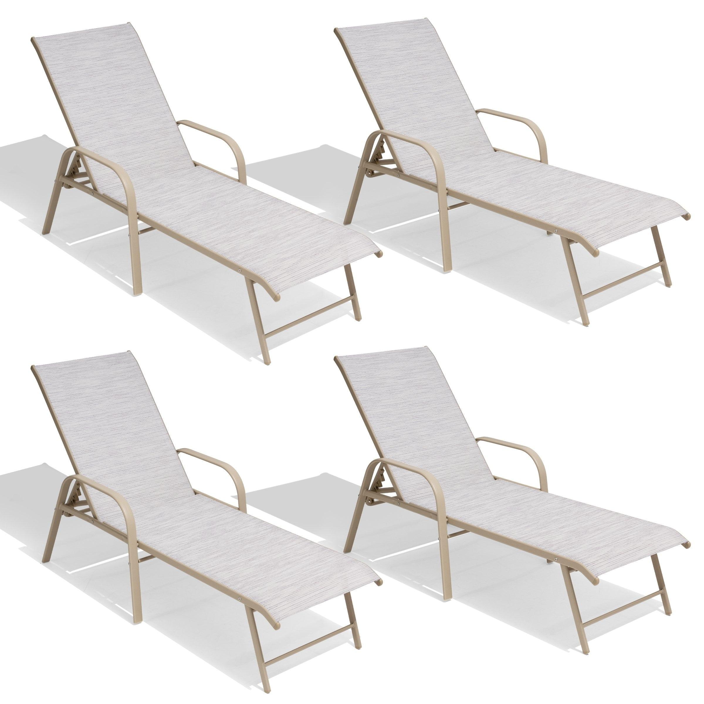 Crestlive Products Outdoor Lounger Aluminum Adjustable Chaise Lounge Chairs with Arms (Set of 2/4) - See Picture White&Gray&Blue Mixed, 4PCS