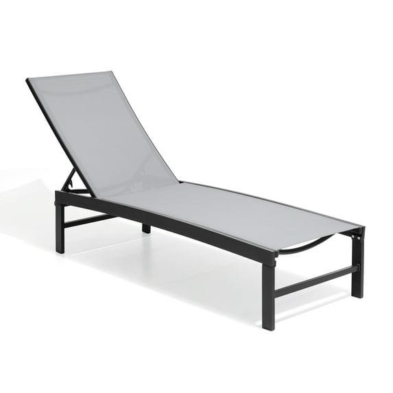 Crestlive Products Outdoor Pool Lounger Aluminum All-weather Adjustable Chaise Lounge Chair - See Picture Light Grey Fabric, Dark Grey Frame