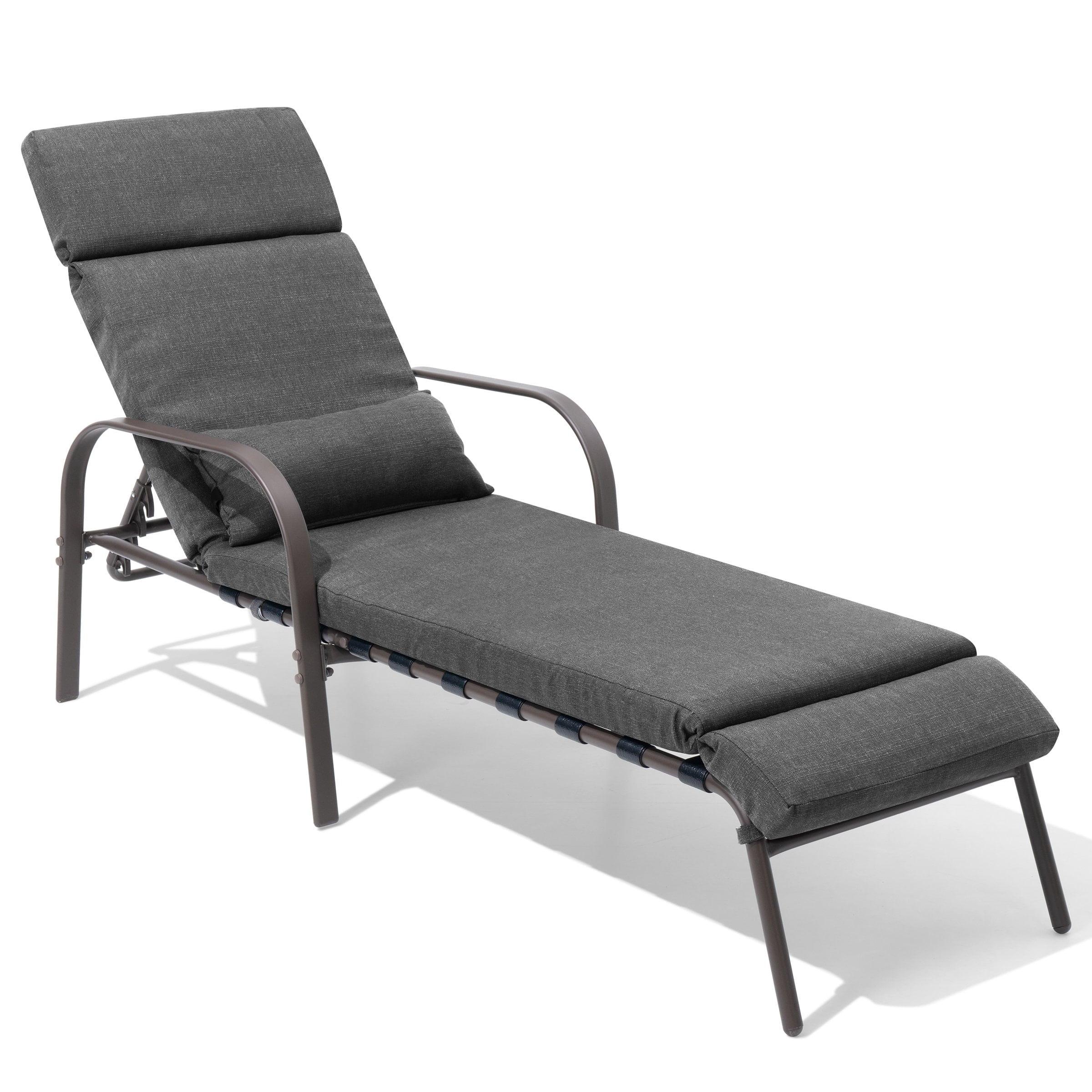 Crestlive Products Outdoor Recliner Adjustable Chaise Lounge Chair with Cushion & Pillow Dark Gray