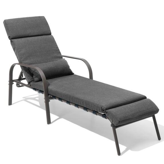 Crestlive Products Outdoor Recliner Adjustable Chaise Lounge Chair with Cushion & Pillow Dark Gray