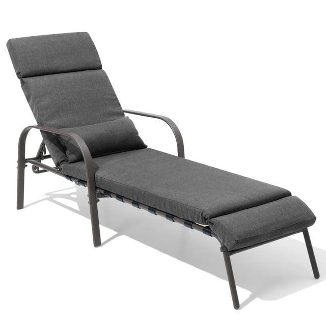 Crestlive Products Outdoor Recliner Adjustable Chaise Lounge Chair with Cushion & Pillow Dark Gray