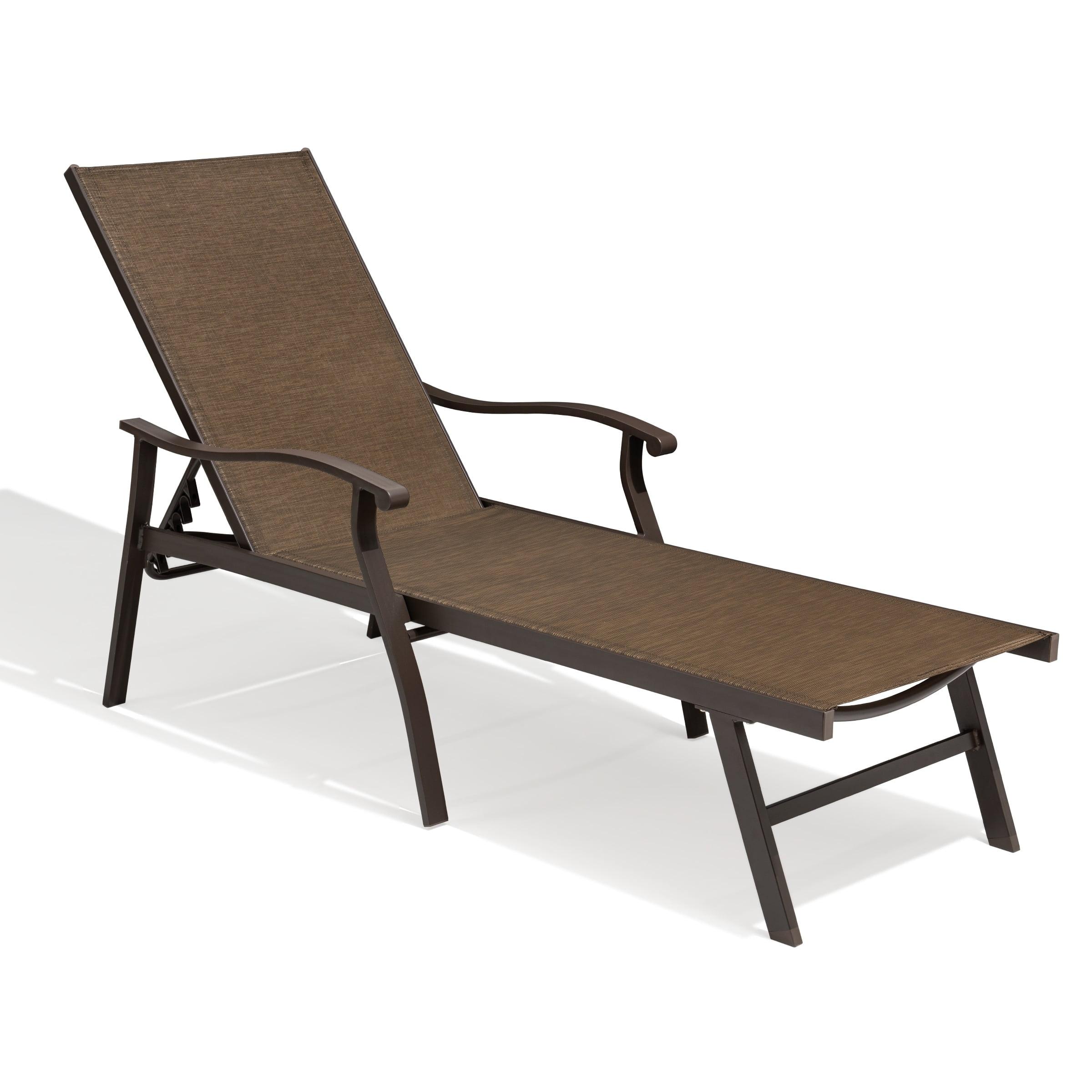 Elegant Brown Aluminum Adjustable Outdoor Chaise Lounge with Curved Armrests
