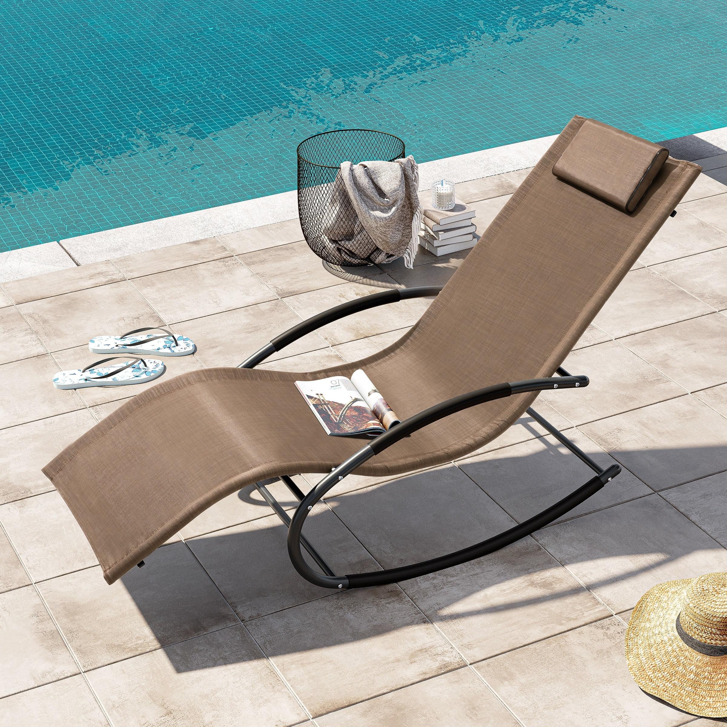 Outdoor Curved Rocker Chaise Lounge Chair with Pillow - Brown - Crestlive Products: UV & Fade-Resistant, Steel Frame Patio Furniture