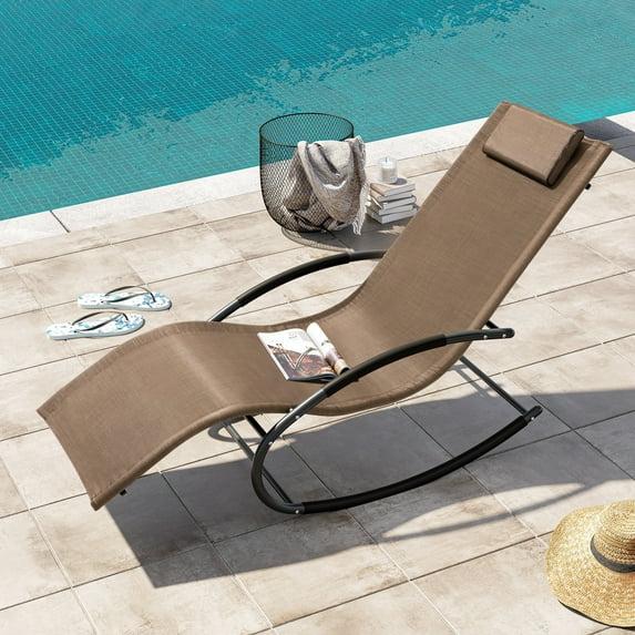 Outdoor Curved Rocker Chaise Lounge Chair with Pillow - Brown - Crestlive Products: UV & Fade-Resistant, Steel Frame Patio Furniture