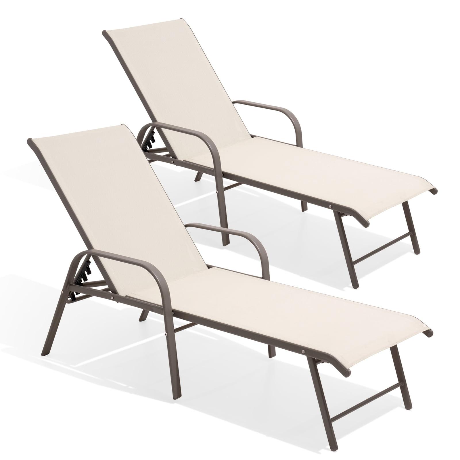 Crestlive Products Set of 2 Aluminum Patio Chaise Lounge Chair Folding Outdoor Recliners, Beige