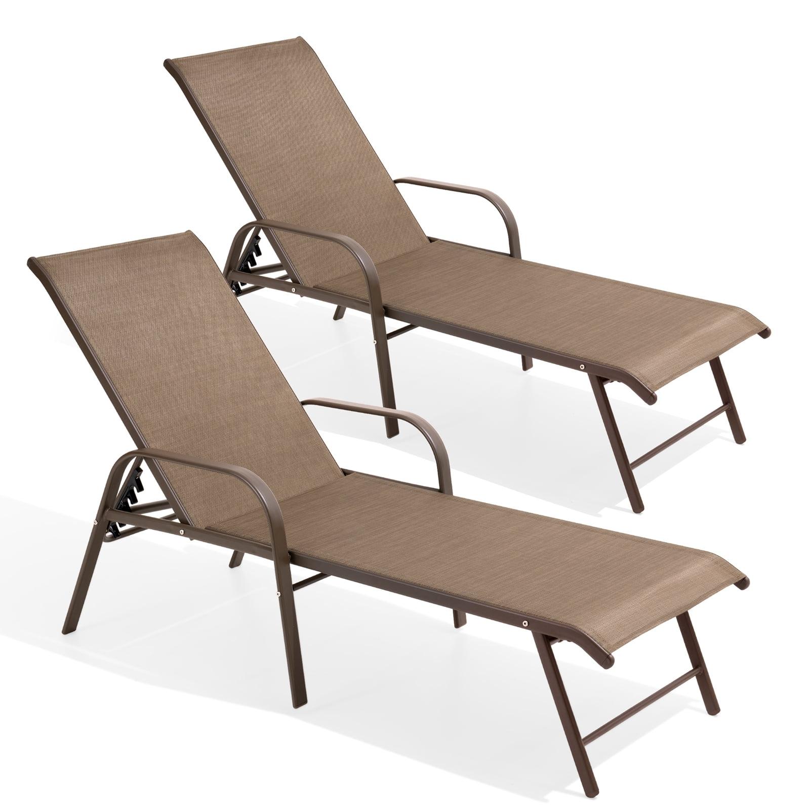 Crestlive Products Set of 2 Aluminum Patio Chaise Lounge Chairs Outdoor Recliners, Brown