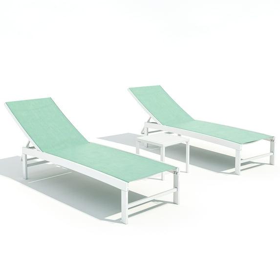 Crestlive Products Set of 3 Outdoor Aluminum Chaise Lounge Chairs and Table, Green