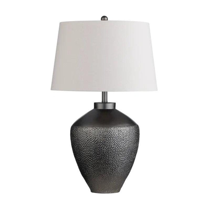 Textured Grey Resin and Metal Urn Table Lamp with Linen Shade