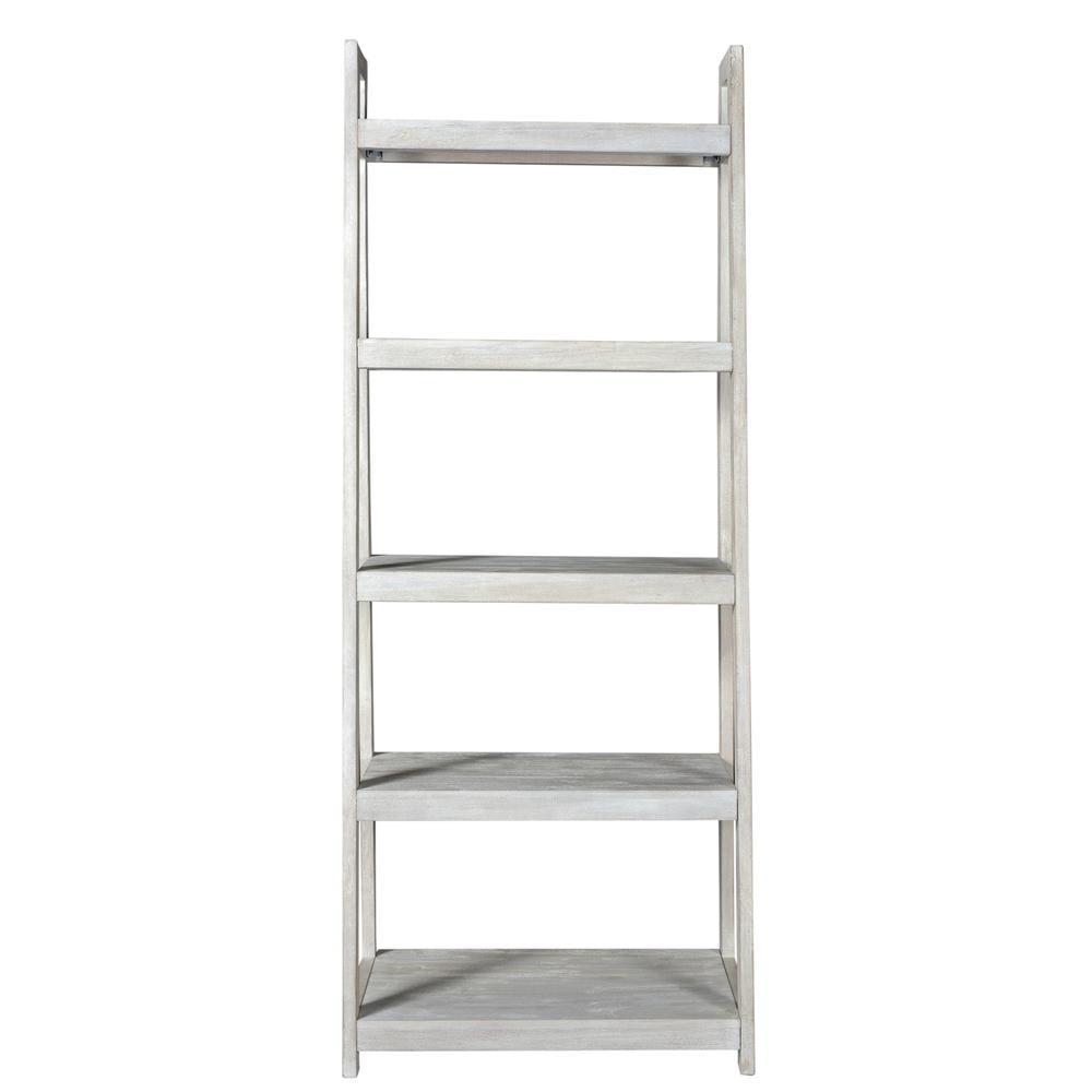 Acacia Wood White Ladder 5-Tier Display Shelf