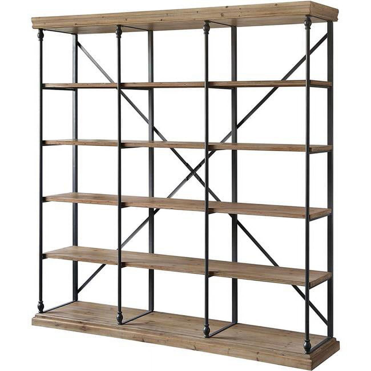 La Salle 72" Iron and Medium Brown Wood 3-Section Etagere