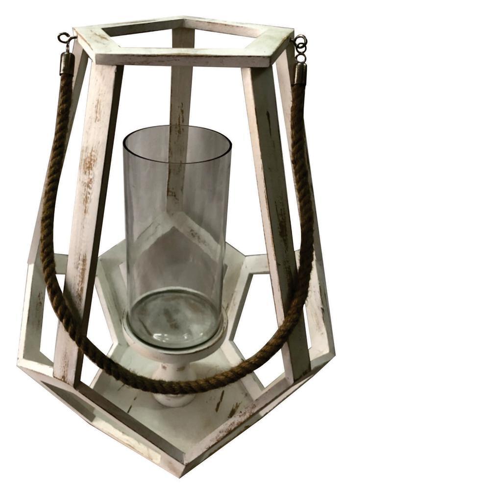Crestview Collection Myers Large Candle Holder With Hemp Handle II White glass