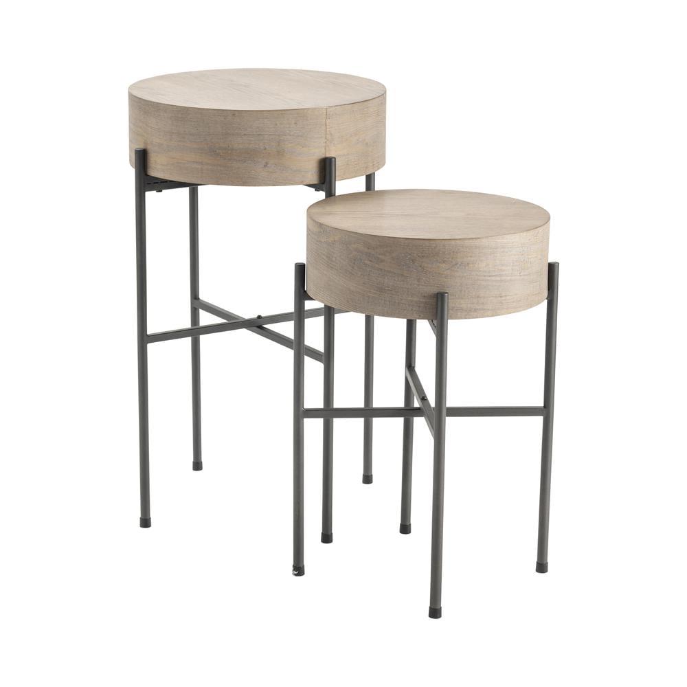 Crestview Collection Normandy Accent Table Set, Tan & Black, Metal & Wood