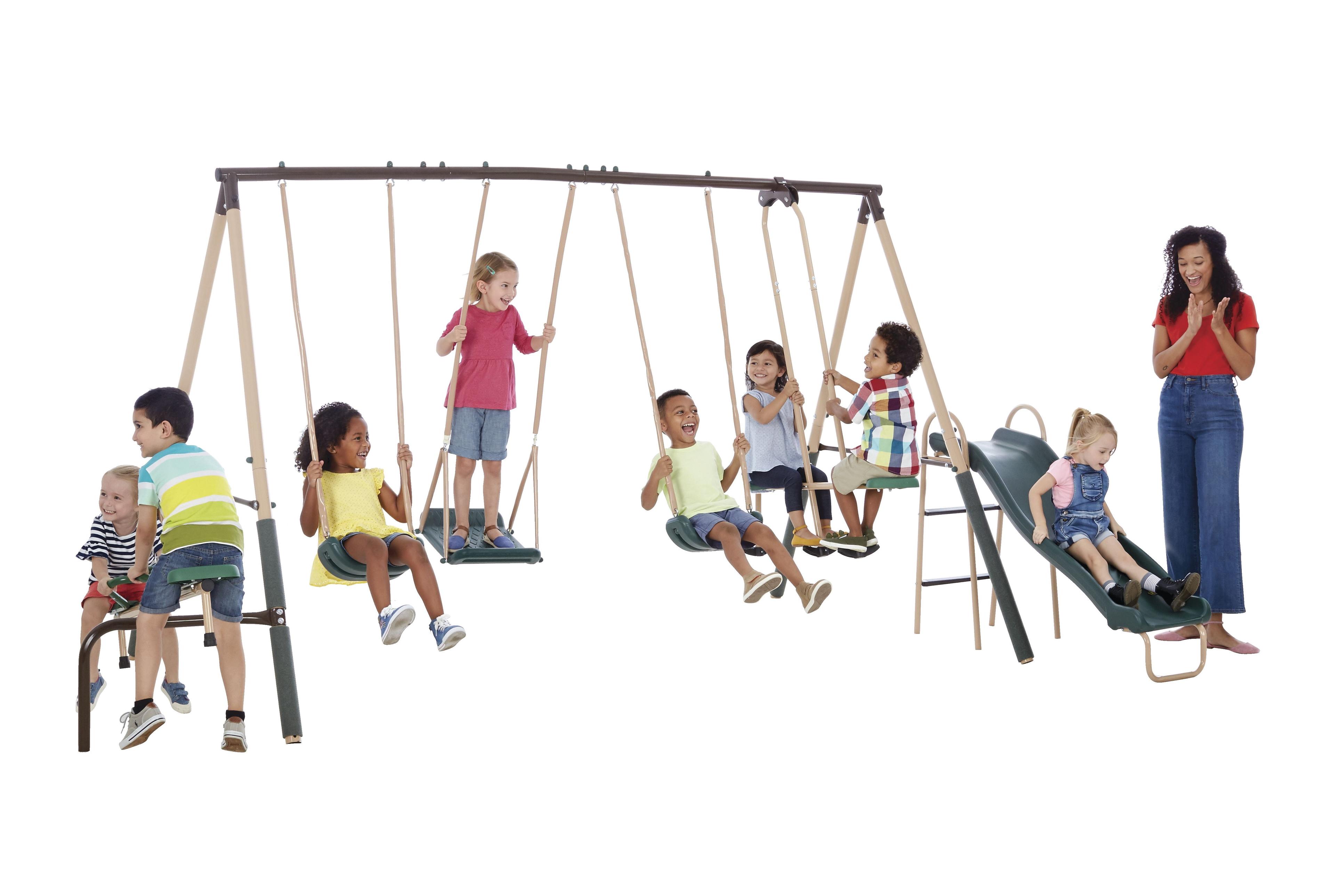 XDP Recreation Crestview Outdoor Swing Set w/ Slide, Glider, 3 Swings, & See Saw