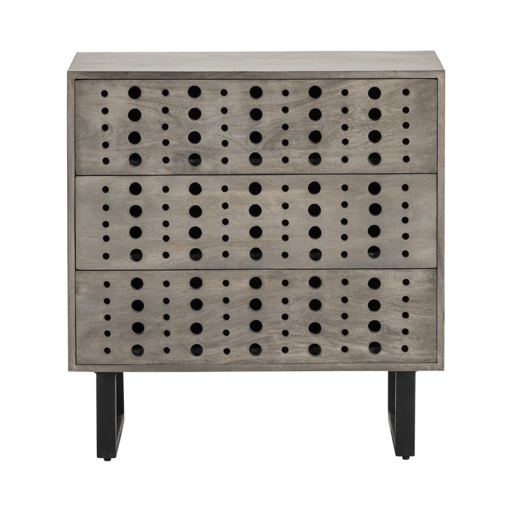 Gray Mango Wood 3-Drawer Chest with Circular Design