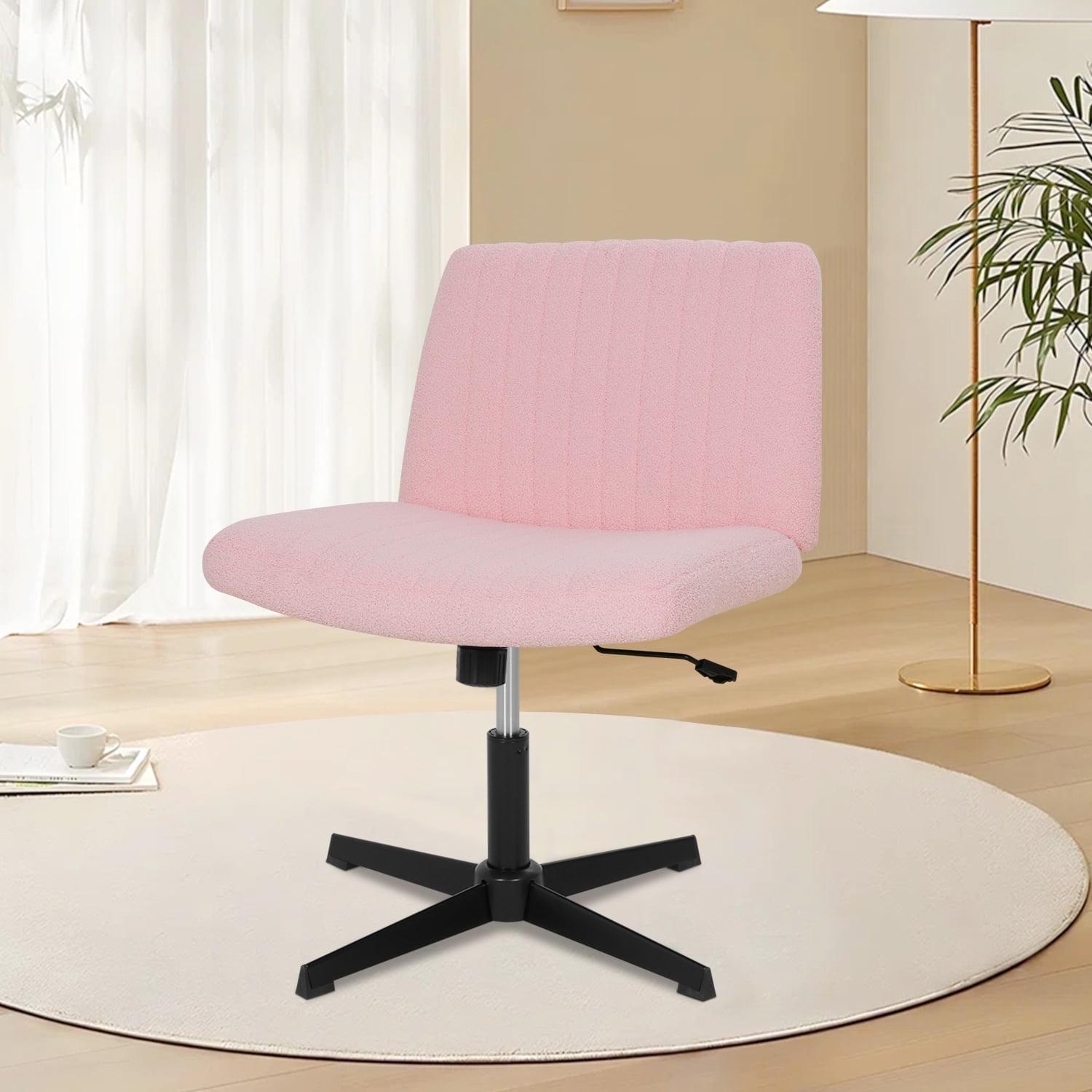 FDW Home Office Chair Armless Cross Legged Desk Chair with Swivel Base and Adjustable Height Upholstered in Faux Leather, Pink