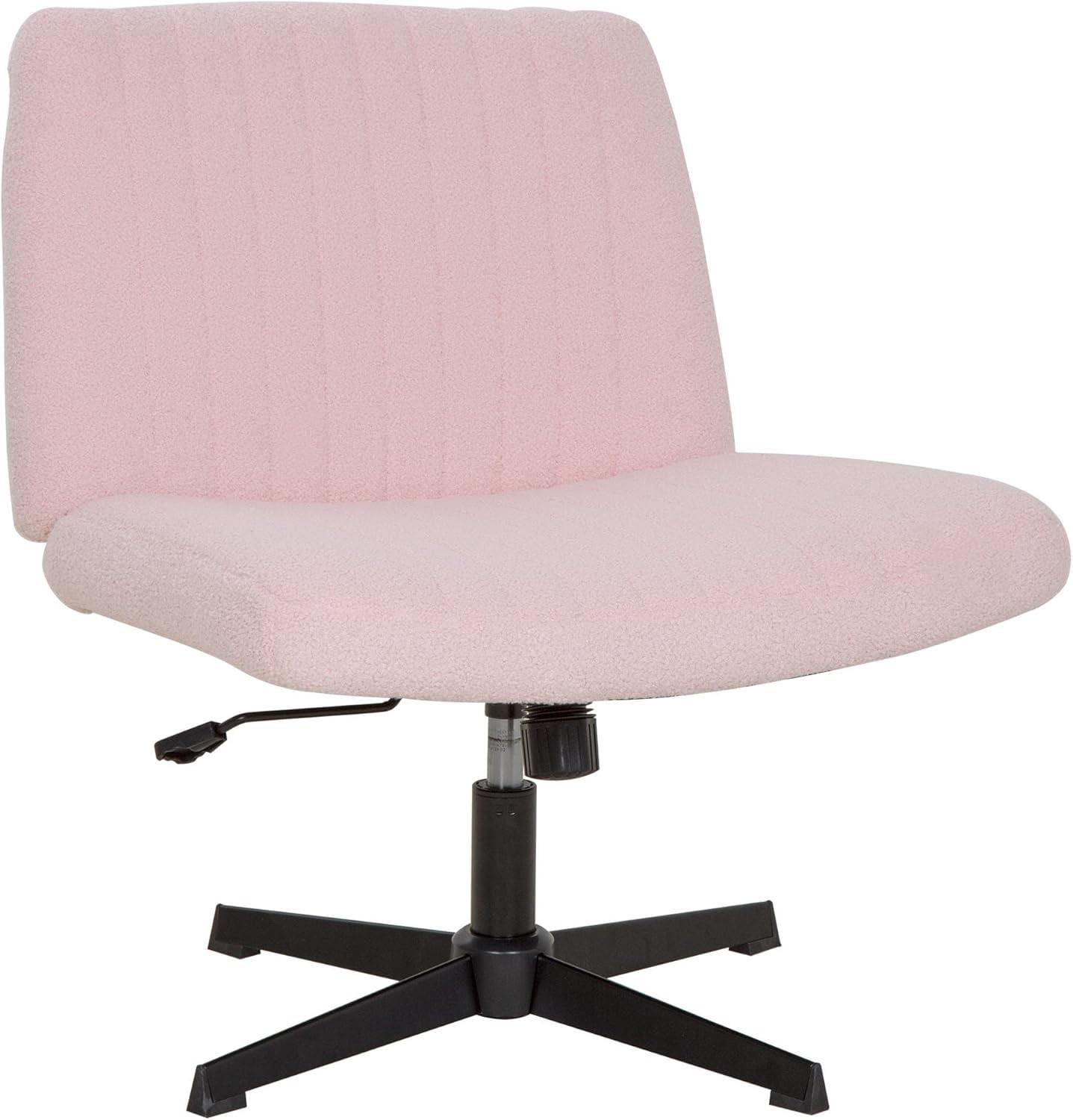 FDW Home Office Chair Armless Cross Legged Desk Chair with Swivel Base and Adjustable Height Upholstered in Faux Leather, Pink