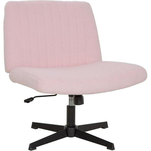 FDW Home Office Chair Armless Cross Legged Desk Chair with Swivel Base and Adjustable Height Upholstered in Faux Leather, Pink