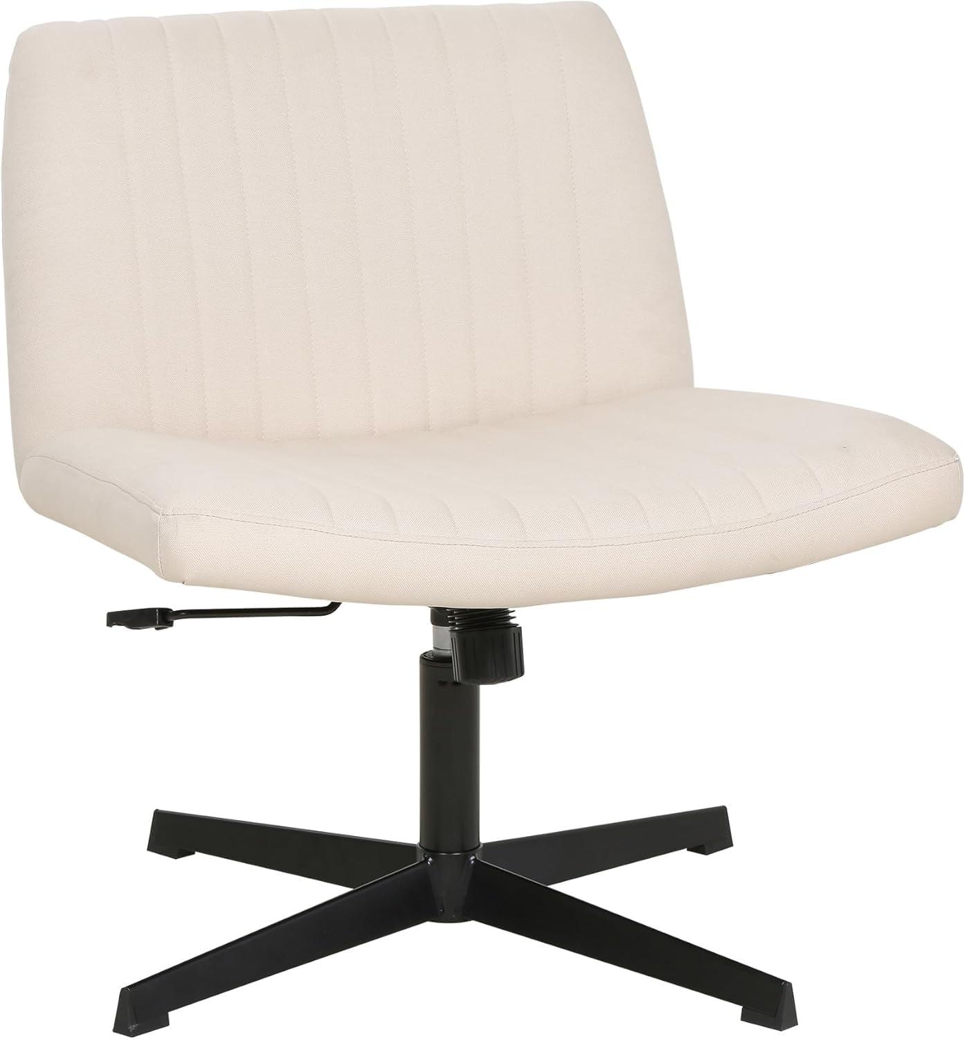 Criss Cross Chair, Armless Cross Legged Desk Chair Wide Seat Computer Task Chair  Modern Height Adjustable Mid Back Chair No Wheels （Beige）