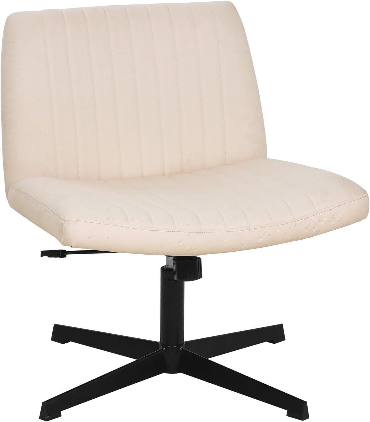 Criss Cross Chair, Armless Cross Legged Desk Chair Wide Seat Computer Task Chair  Modern Height Adjustable Mid Back Chair No Wheels （Beige）