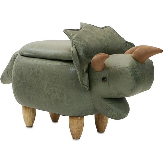 Critter Sitters Critter Sitters 15-In. Seat Height Green Triceratops Dinosaur Animal Shape Storage Ottoman Stool